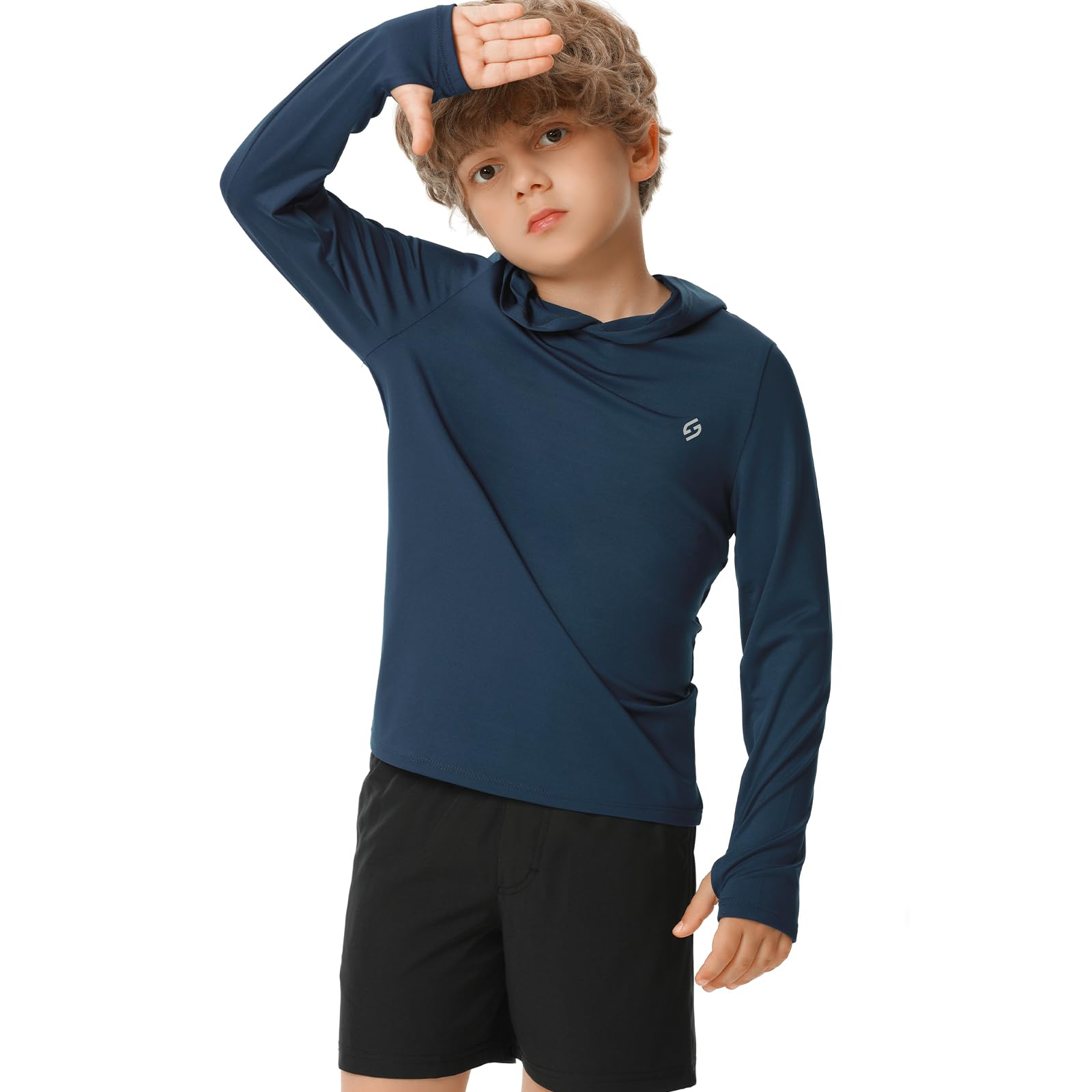 HODOSPORTS Boys UPF 50+ Sun Protection Long Sleeve Rash Guard Swim Shirt - Hooded UV Protective Swimwear for Kids, Perfect for Swimming, Hiking, Beach & Outdoor Water Activities