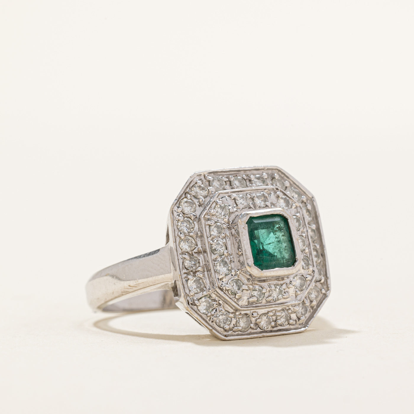 Exquisite 0.60ct Emerald & 0.47ctw Diamond Double Halo Cocktail Ring - Size 8 | Elegant Statement Jewelry for Weddings, Parties & Special Occasions