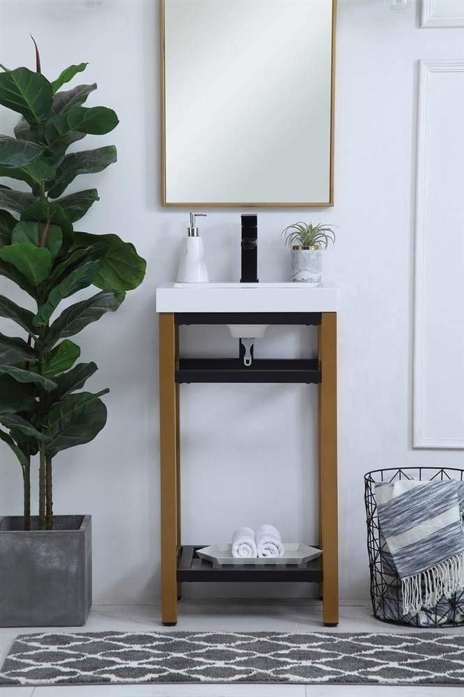 18 Inch Single Bathroom Vanity - Gold & Black Metal Bathroom Sink Cabinet with Mirror | Modern Elegant Decor for Small Bathrooms & Powder Rooms