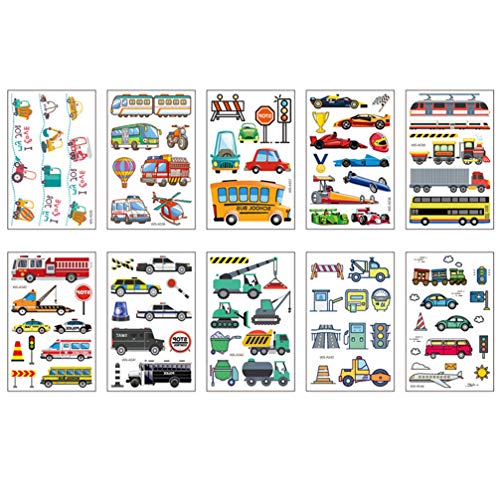 NUOBESTY 10-Piece Kids Car Stickers - Fun Transportation Temporary Tattoos for Children & Adults - Waterproof Body Art Decals for Parties, Events, and DIY Decor