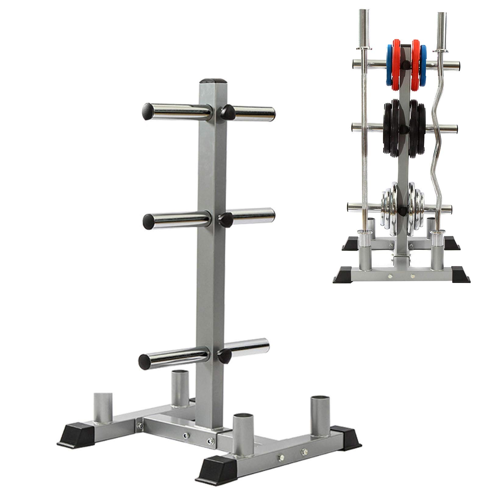 JSQC 2 Inch Olympic Weight Plate Rack & Barbell Holder - Vertical Plate Tree Storage Stand for Home Gym, Commercial & Garage Workouts | Perfect for Weightlifting, CrossFit & Strength Training