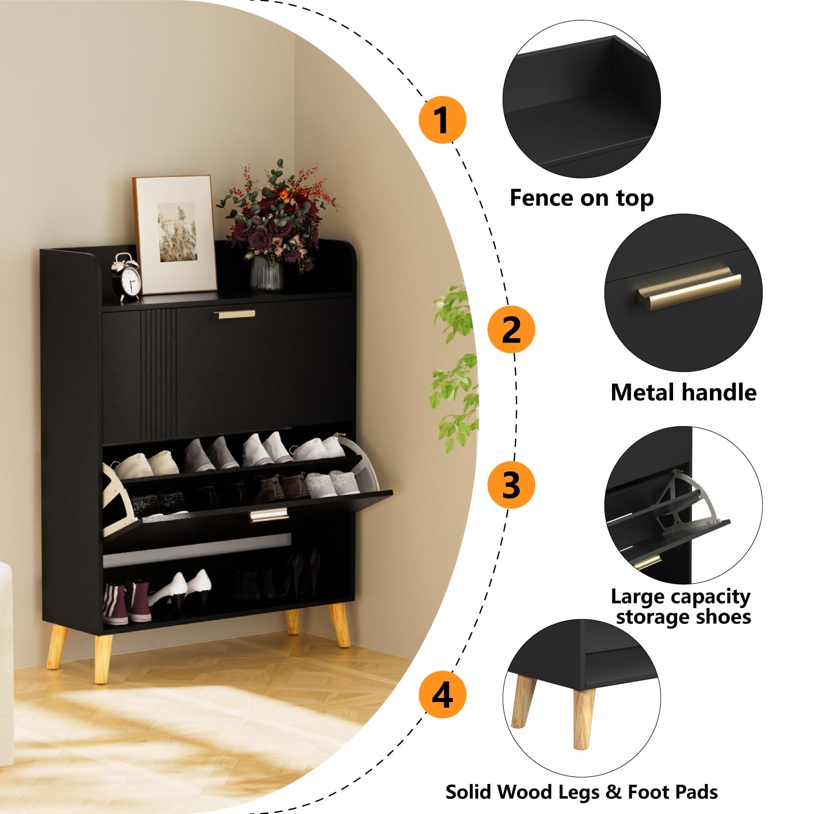 Garden 4 You 2-Drawer Shoe Storage Cabinet with Wooden Legs - Freestanding Shoe Organizer for Entryway, Hallway, Living Room & Bedroom - Space Saving Narrow Shoe Rack for Small Spaces (Black) - Perfect for Apartment Dwellers & Home Organization