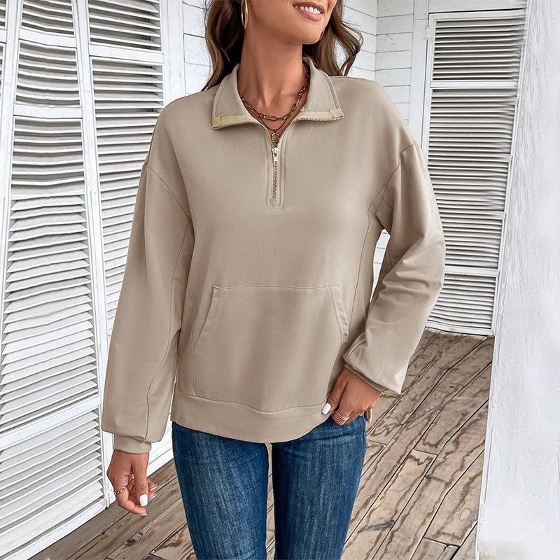 LOVEVOP 2025 Women's Casual Long Sleeve Loose Fit Zip Up Sweater Top with Lapel Collar - Fall Fashion T-Shirt for Women | Perfect for Office Wear, Weekend Outfits & Autumn Layering