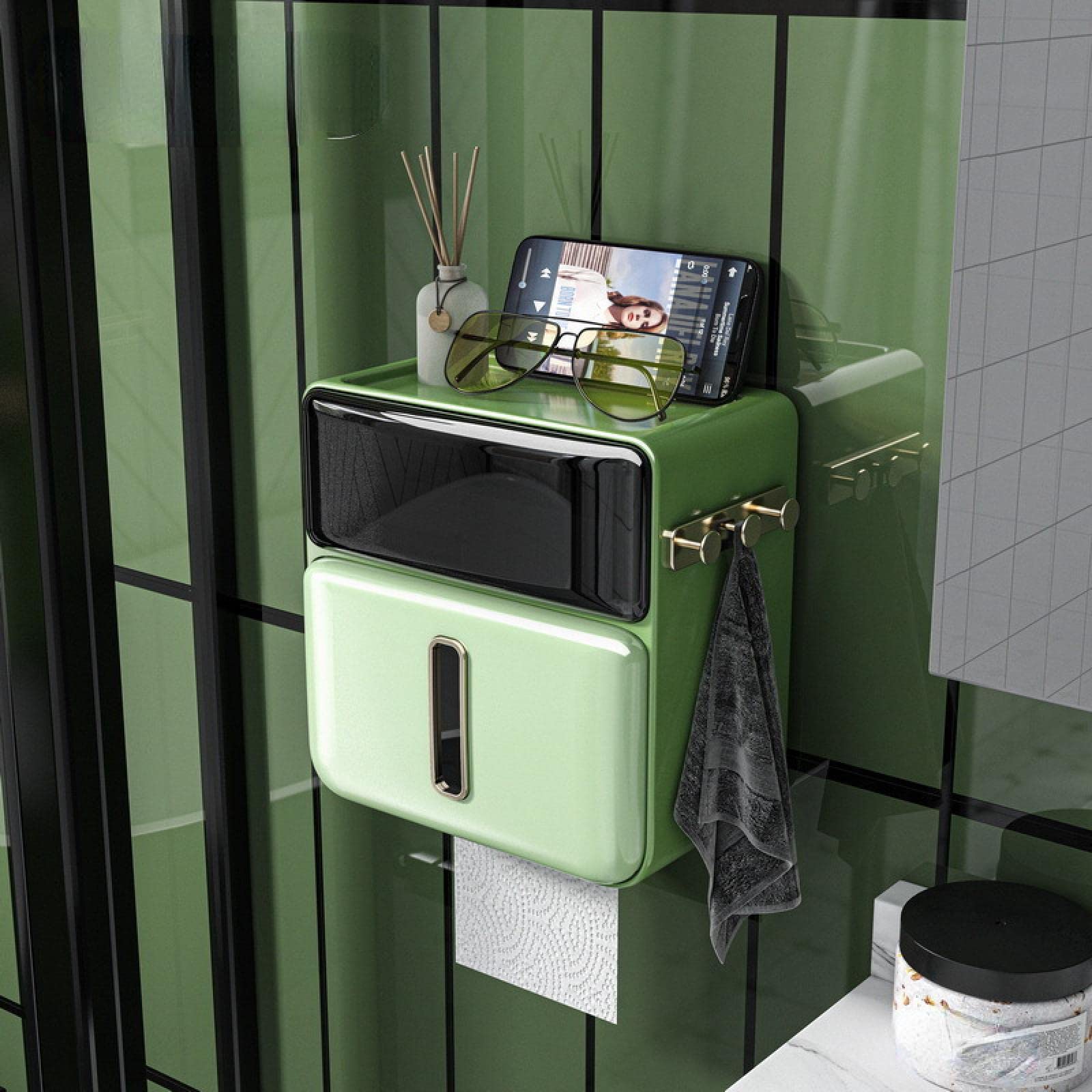 Italian Wall Mounted Waterproof Tissue Box - Multifunctional Bathroom Storage Organizer (Dark Green) | Perfect for Toilet, Kitchen & Office Organization