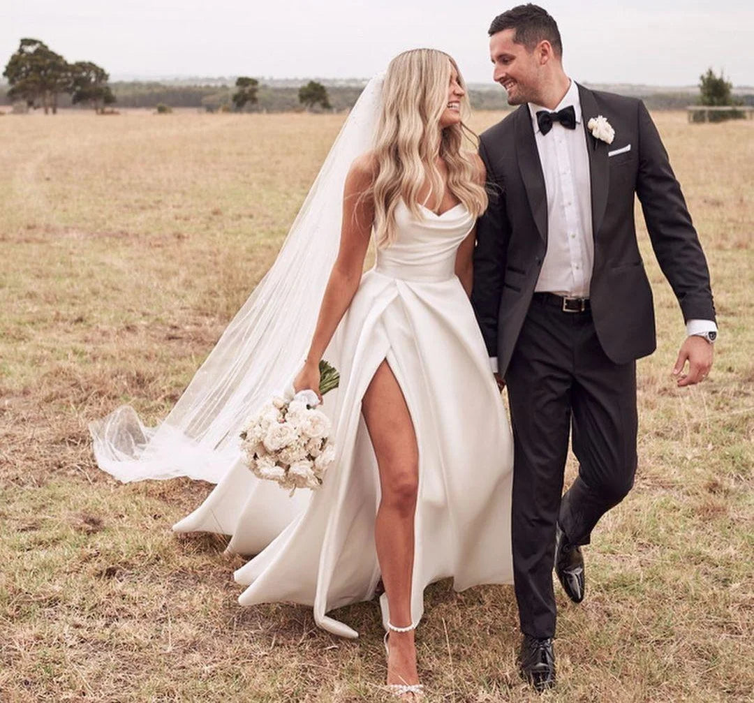 Elegant Soft Satin Strapless Sleeveless Mermaid Vintage Sweep Train Flower Wedding Dress - Perfect for Bridal, Prom, Evening Gala & Formal Occasions