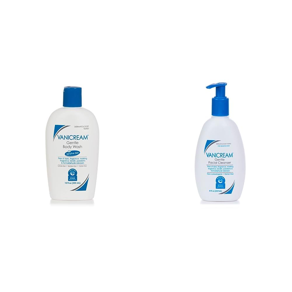Vanicream Gentle Body Wash & Facial Cleanser Set - 12oz Body Wash & 8oz Face Wash with Pump - Hypoallergenic, Fragrance-Free for Sensitive Skin - Daily Skincare Routine for Dry, Irritated Skin