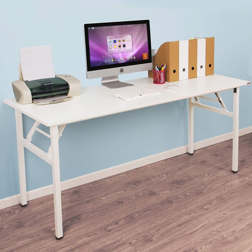 DlandHome 62 Inch Computer Desk - Sturdy Metal Frame Office Desk, Study Writing Table, No Assembly Required, White - Perfect for Home Office, Gaming & Remote Work