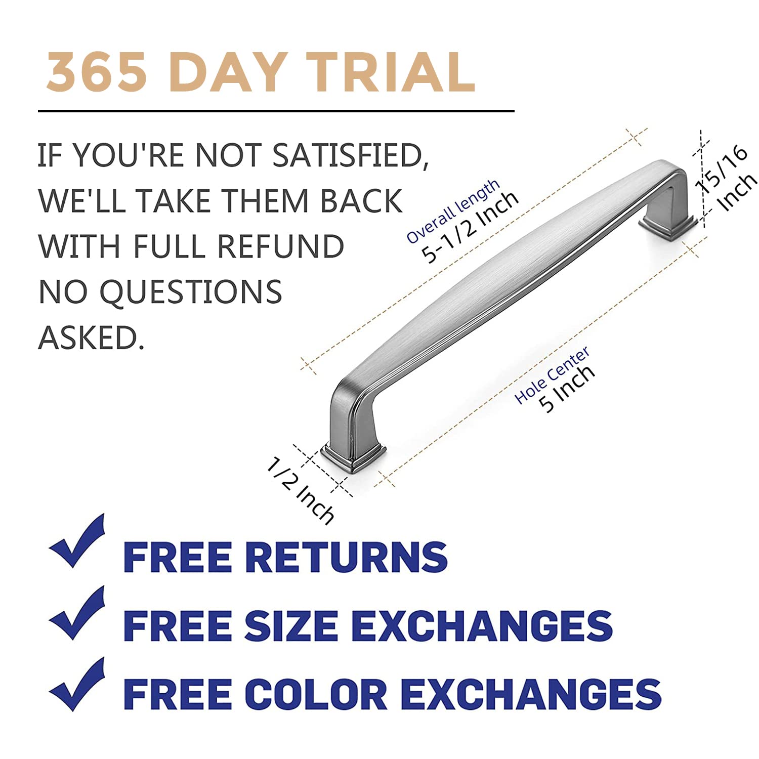 60 Pack Brushed Nickel Cabinet Handles - 5 Inch Solid Kitchen Cabinet Pulls, Satin Nickel Drawer Handles for Cabinets & Cupboards - Durable Kitchen Hardware for Modern & Traditional Home Decor