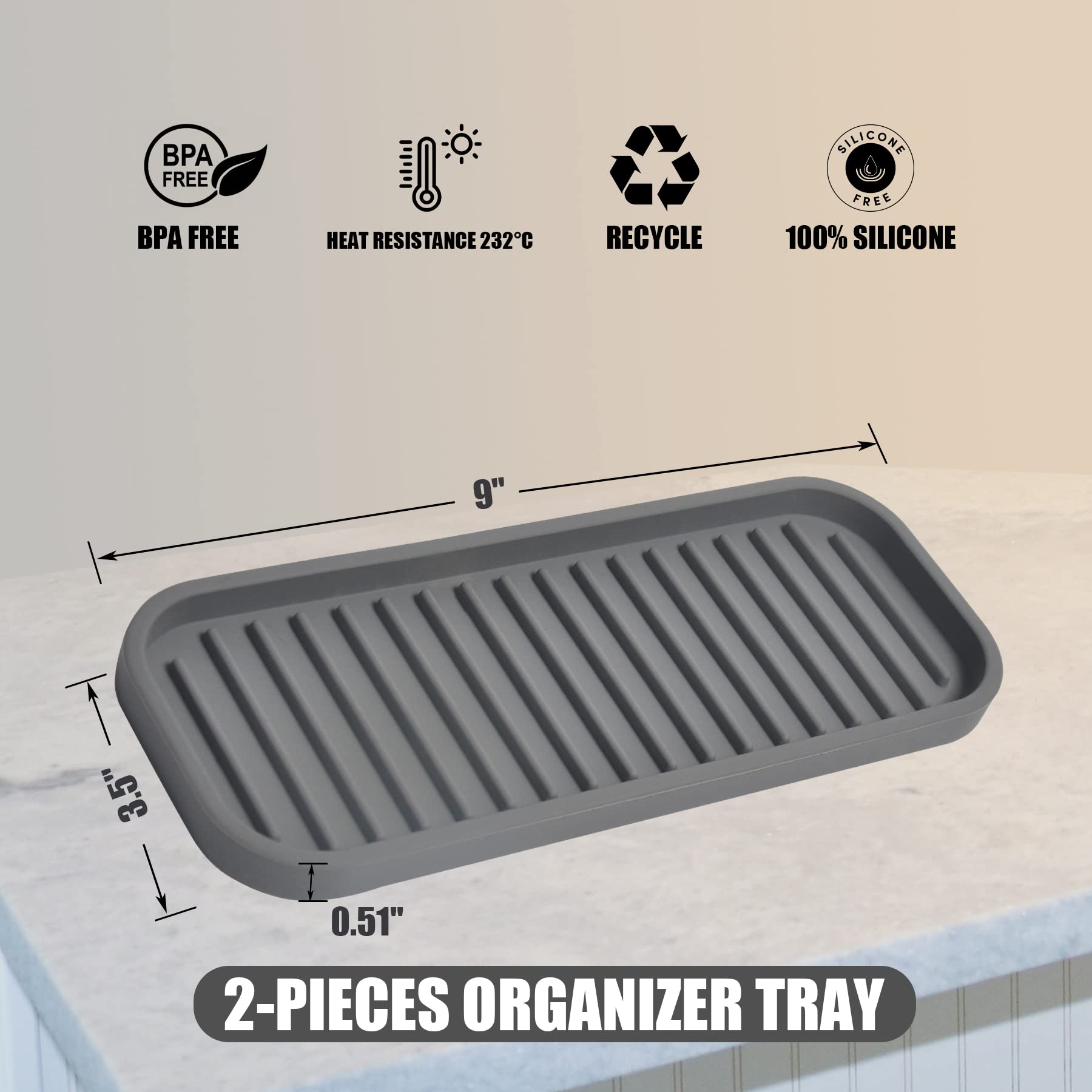 **Mofason Silicone Sponge Holder & Soap Tray - 2 Pack Gray Sink Organizer for Kitchen Cleaning | Durable, Non-Slip Sponge Rack for Sink Accessories (Perfect for Dish Soap & Scrub Storage)**