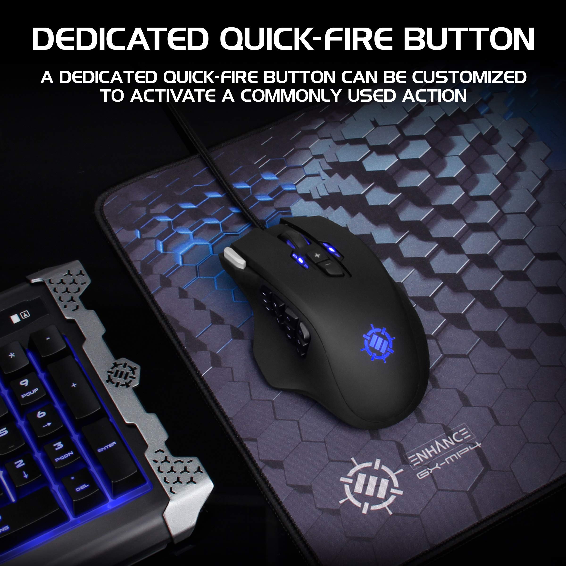 ENHANCE Theorem 2 MMO Gaming Mouse - 13 Programmable Buttons, RGB Lighting, 6 Adjustable DPI (200-16000), 5 Profiles, Quick Fire, Ergonomic Wired Mouse for PC - Perfect for World of Warcraft, Final Fantasy & RTS Games (Black)