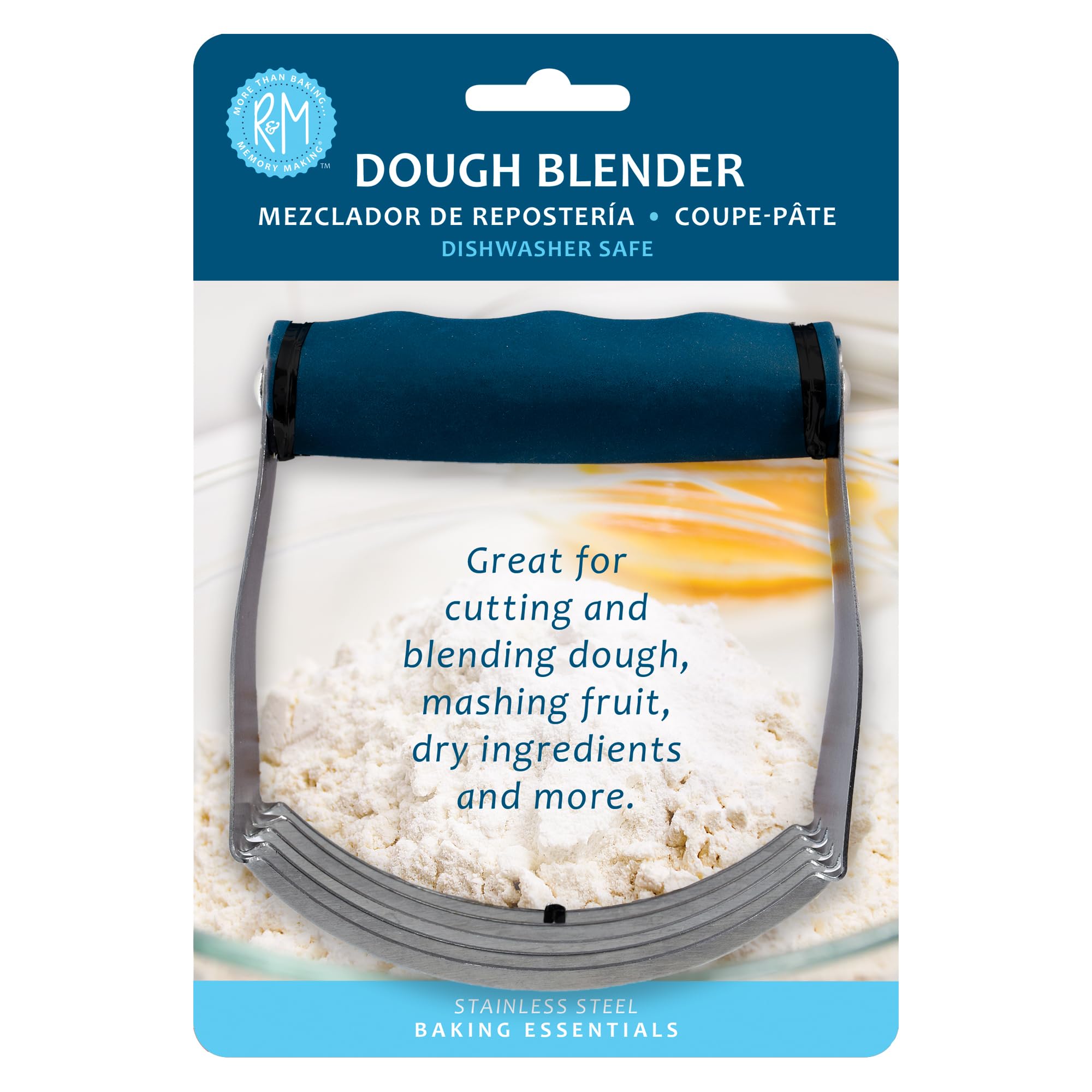 Premium Stainless Steel Dough Blender with Non-Slip Blue Handle - Perfect for Cutting, Blending Dough, Mashing Fruits, and Mixing Dry Ingredients - Ideal for Baking, Pastry Making, and Kitchen Prep