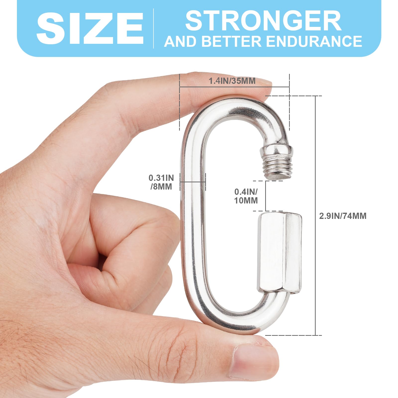 2 Pack 3 Inch Heavy Duty 316 Stainless Steel Screw Chain Quick Links - 1540LB Capacity Carabiner Connectors for Camping, Hiking, Hammocks, Outdoor Gear, Harness & Pet Leash - Durable Locking Solution for Outdoor Adventures