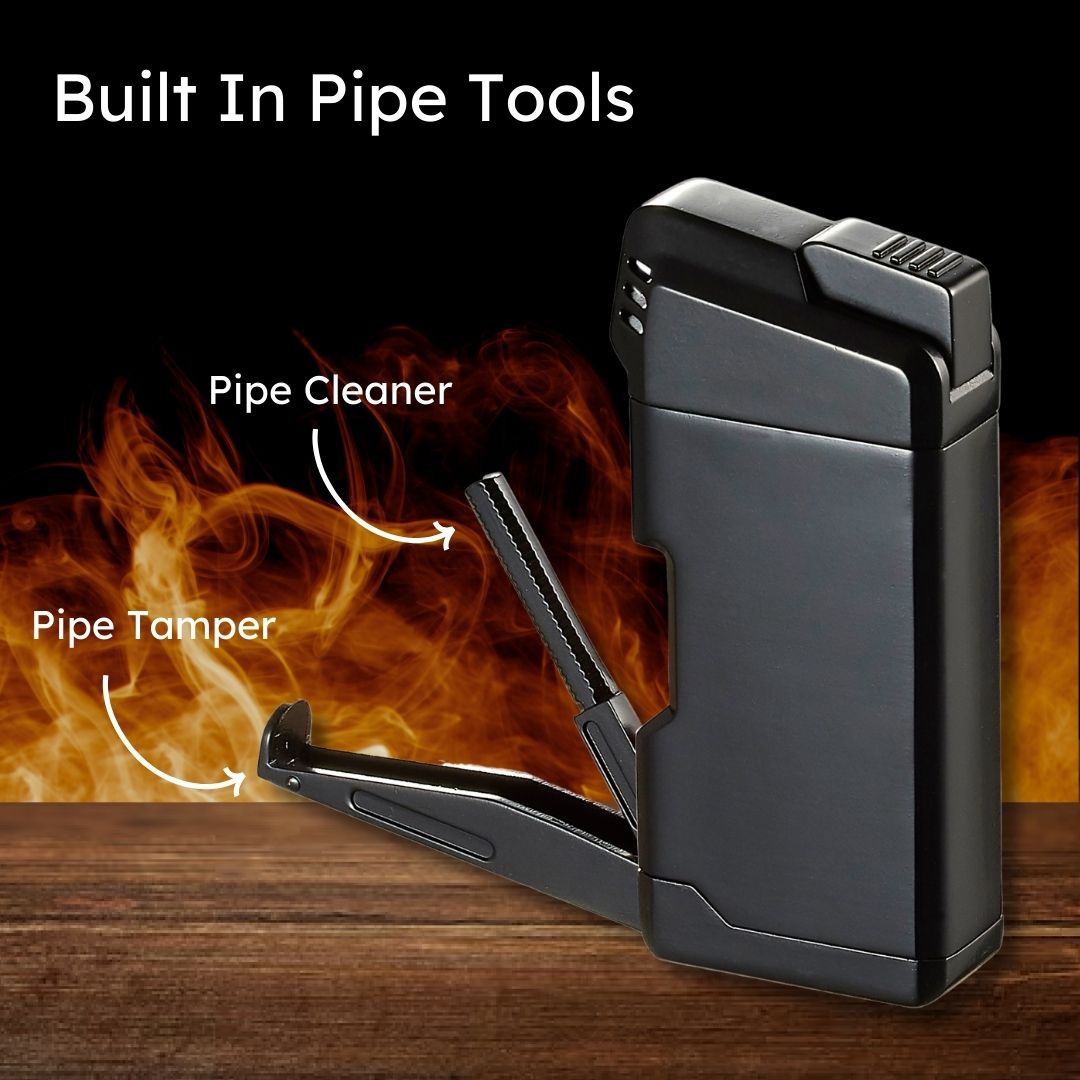 Visol Epirus Soft Flame Pipe Lighter - Black | Windproof Butane Refillable Lighter for Cigars, Pipes & Tobacco | Perfect for Outdoor Use, Camping & Travel