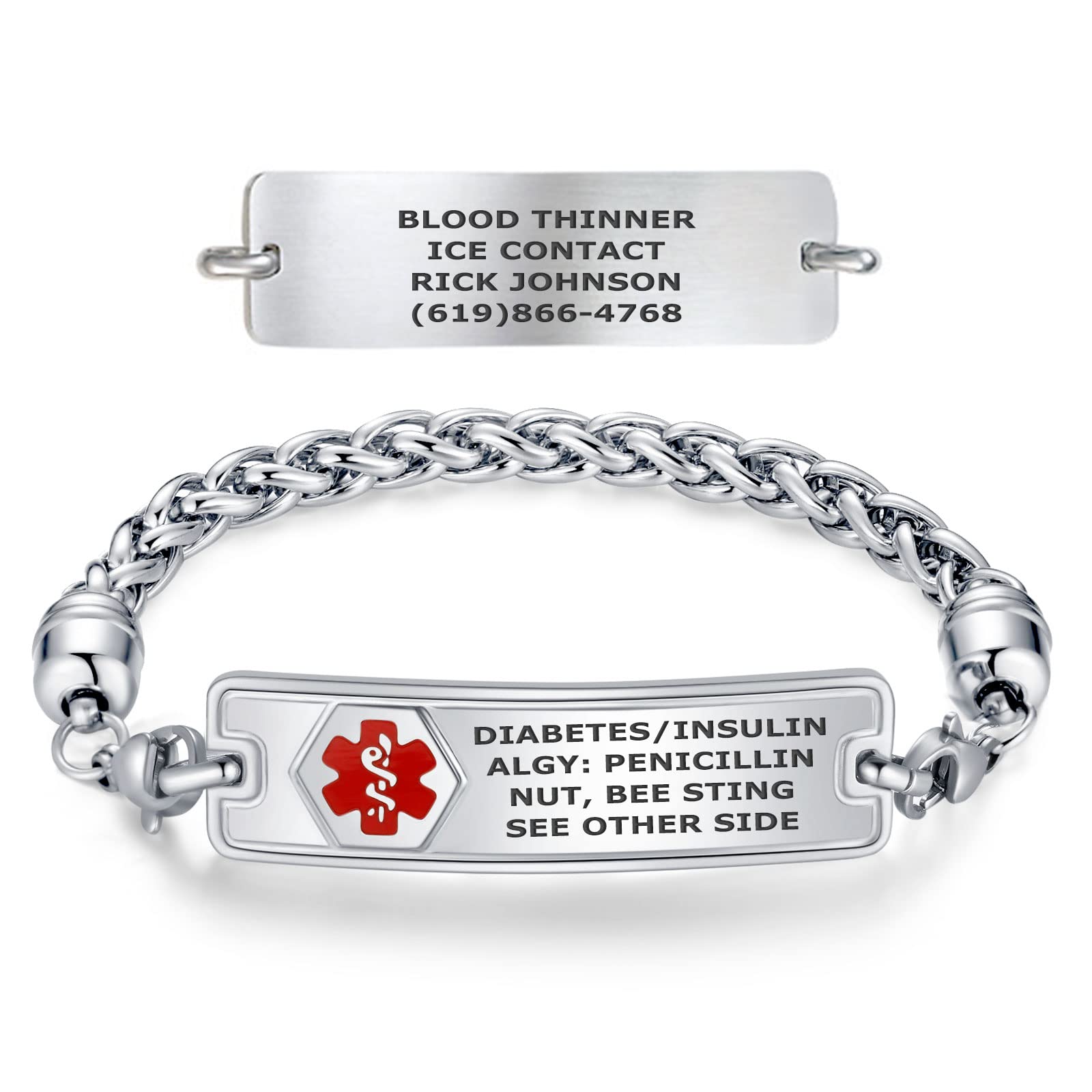 Divoti Custom Engraved Medical Alert Bracelets for Women - Stainless Steel Medical ID Bracelet with Free Engraving - Classic Tag & Wheat Chain - Adjustable Size & Color Options - Perfect for Emergency Health Identification & Everyday Wear