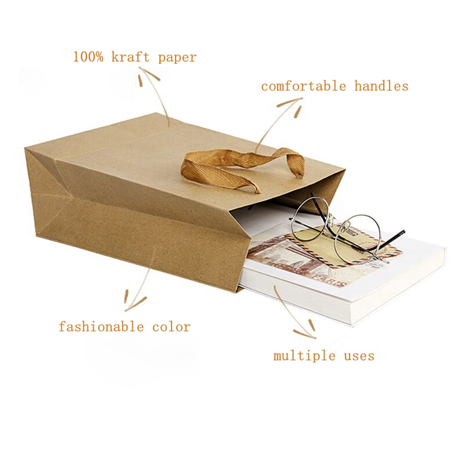 Lyellfe 45-Piece Brown Kraft Gift Bags with Handles - Heavy Duty Recycled Shopping Bags Bulk Pack for Retail, Valentines Day, Birthday & Wedding - Perfect for Party Favors, Store Merchandise & Gift Packaging