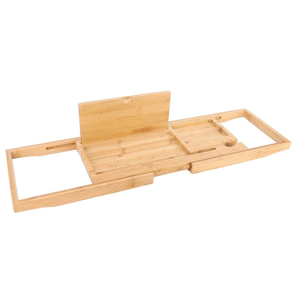 **Multifunctional Retractable Bamboo Bathtub Shelf - Shower Caddy for Wine, Phone & Book Storage - Bathroom Decor (Bamboo Color) - Perfect for Relaxing Baths & Spa Nights**