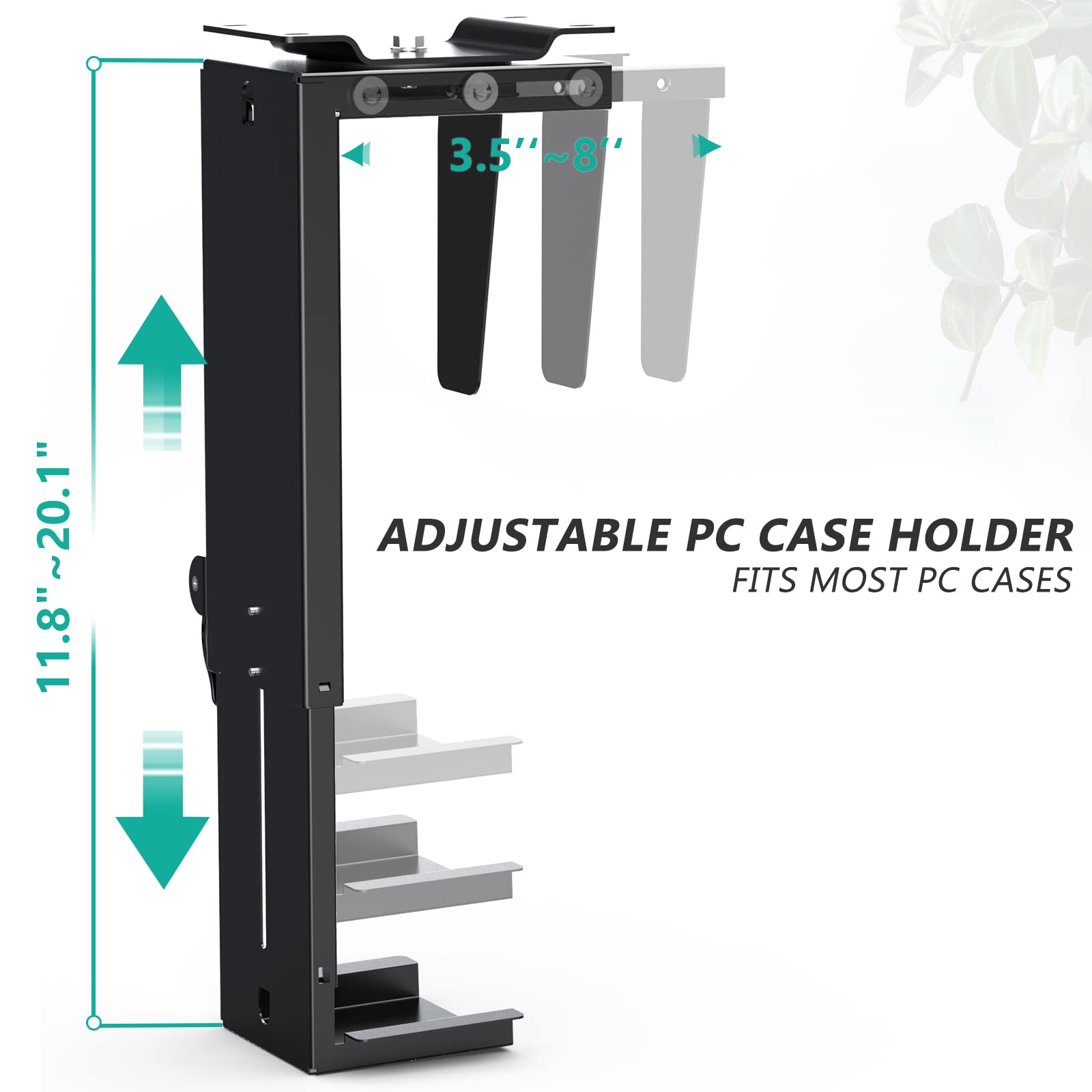 WALI Under Desk Computer Mount - Adjustable PC Case Holder with 360° Swivel & Secure Lock System (PCH001, Black) | Perfect for Home Office & Gaming Setup Space Saving Solution