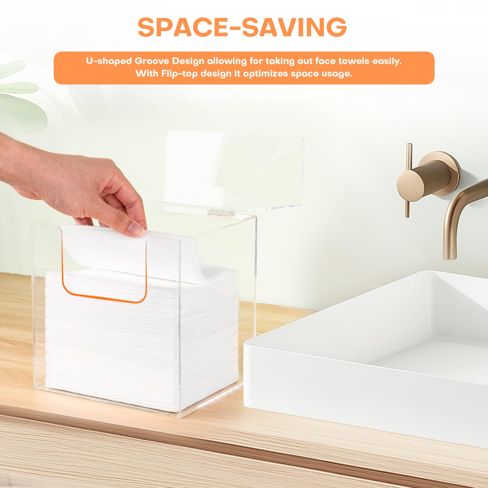**Noverlife Clear Acrylic Disposable Face Towel Storage Box with Lid - 7x6x7in XL Towel Dispenser Case for Vanity, Bathroom & Spa - Organize Facial Towels, Skin Club Essentials & Beauty Accessories**