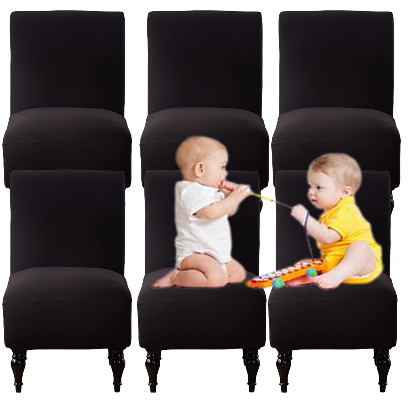 Stretch Spandex Armless Accent Chair Slipcover - Washable Furniture Protector for Slipper Chairs | Fits Living Room, Hotel & Office Use | Black (6-Pack)