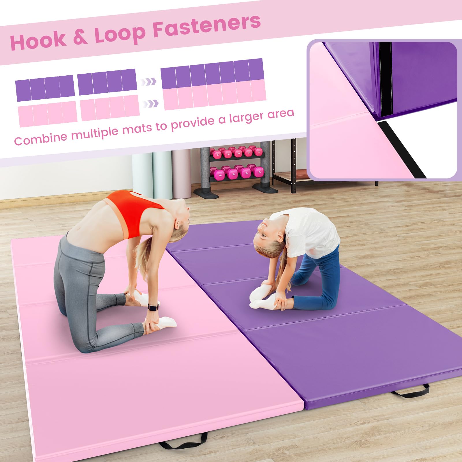 Goplus 10'x4'x2'' Folding Gymnastics Mat - Thick PU Leather Tumbling Mat with Hook & Loop Fasteners & Portable Handles - 4-Panel Exercise Mat for Home Gym, Yoga, Gymnastics, Martial Arts & Kids Play Area