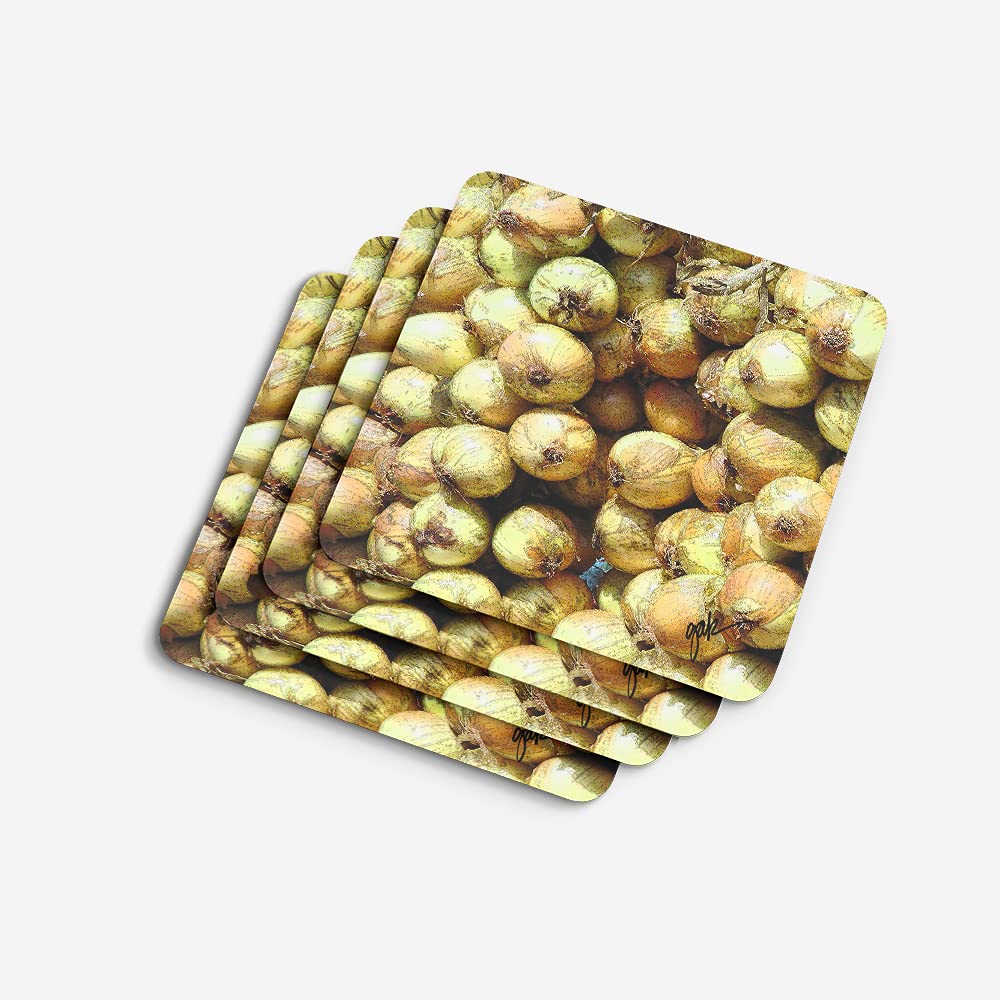 Gary Kwiatek Onions Foam Coaster Set of 4 - Absorbent Drink Coasters for Kitchen, Bar, and Dining Table Decor