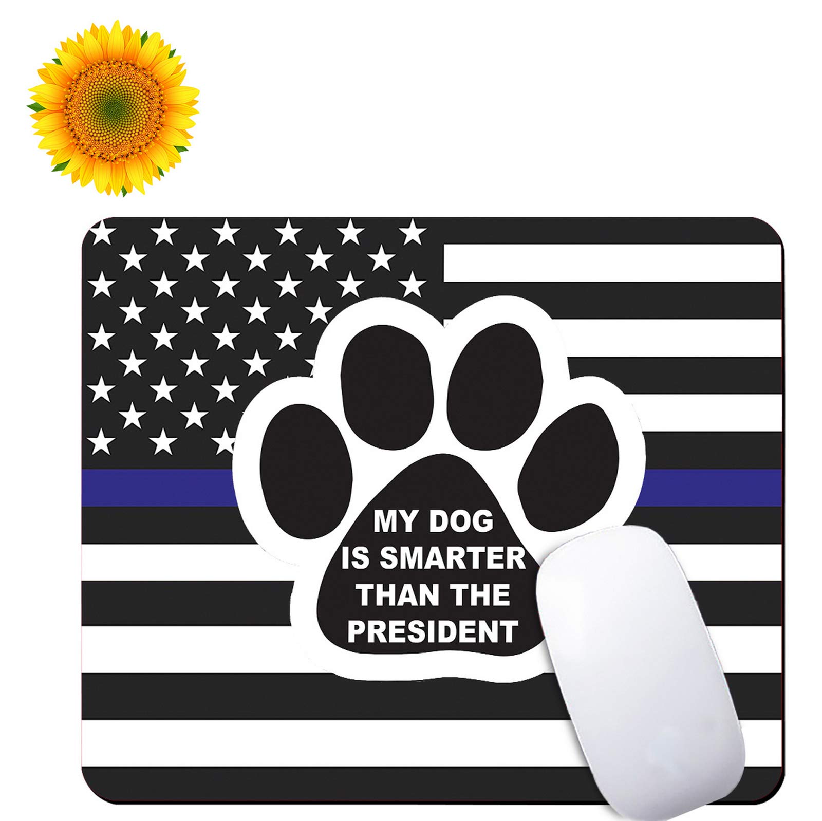 Funny Dog Quote Gaming Mouse Pad - 'Dog is Smarter Than President' Design with USA Flag & Paw Print, Custom Office Computer Accessories for Laptop & Desktop, Includes Bonus Sticker for Gamers & Work