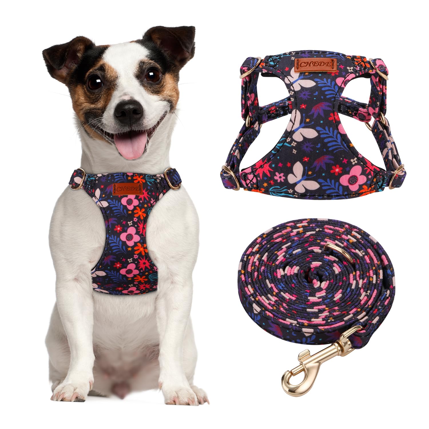 **CHEDE No-Pull Floral Dog Harness – Lightweight Adjustable Small Dog Harness & Leash Set for Puppies & Medium Dogs | Perfect for Walking, Training & Outdoor Adventures**