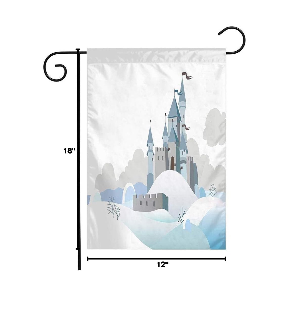 Winter Frozen White Fort Medieval Fairy Castle Garden Flag - 12x18 Inch Seasonal Outdoor Decor for Patio, Lawn & Home | Perfect for Holiday, Christmas & Fantasy Themed Landscaping