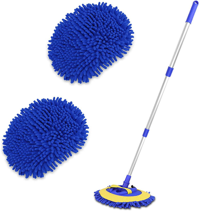 2 in 1 Telescopic Chenille Car Wash Mop with Removable Wash Mitt (1.75-3.75 ft Extension) - Premium Car Cleaning Kit for Easy Washing, Waxing & Drying - Perfect for Sedans, SUVs & Trucks