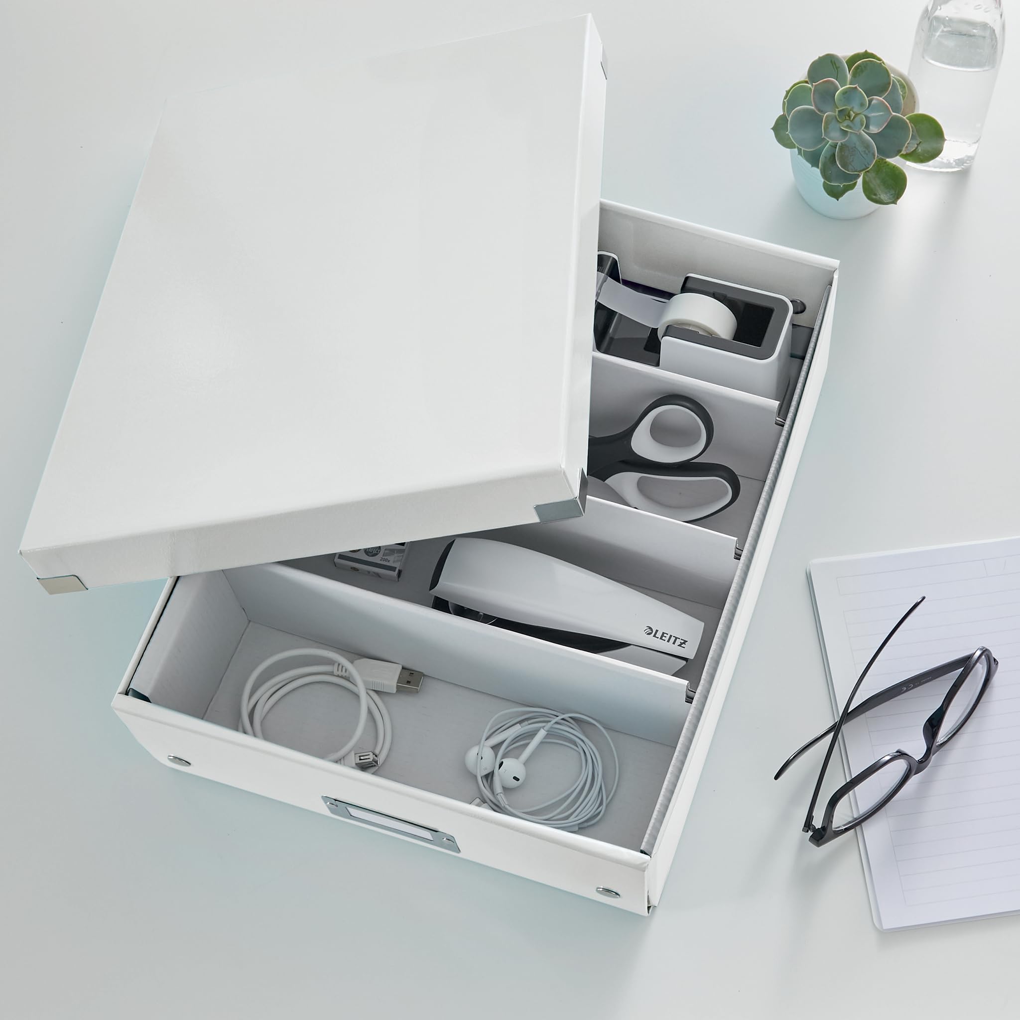 Leitz A5 Storage Box - Small White Organizer for A4 Documents | Click & Store Range 60430001 | Perfect for Office, School & Home Organization