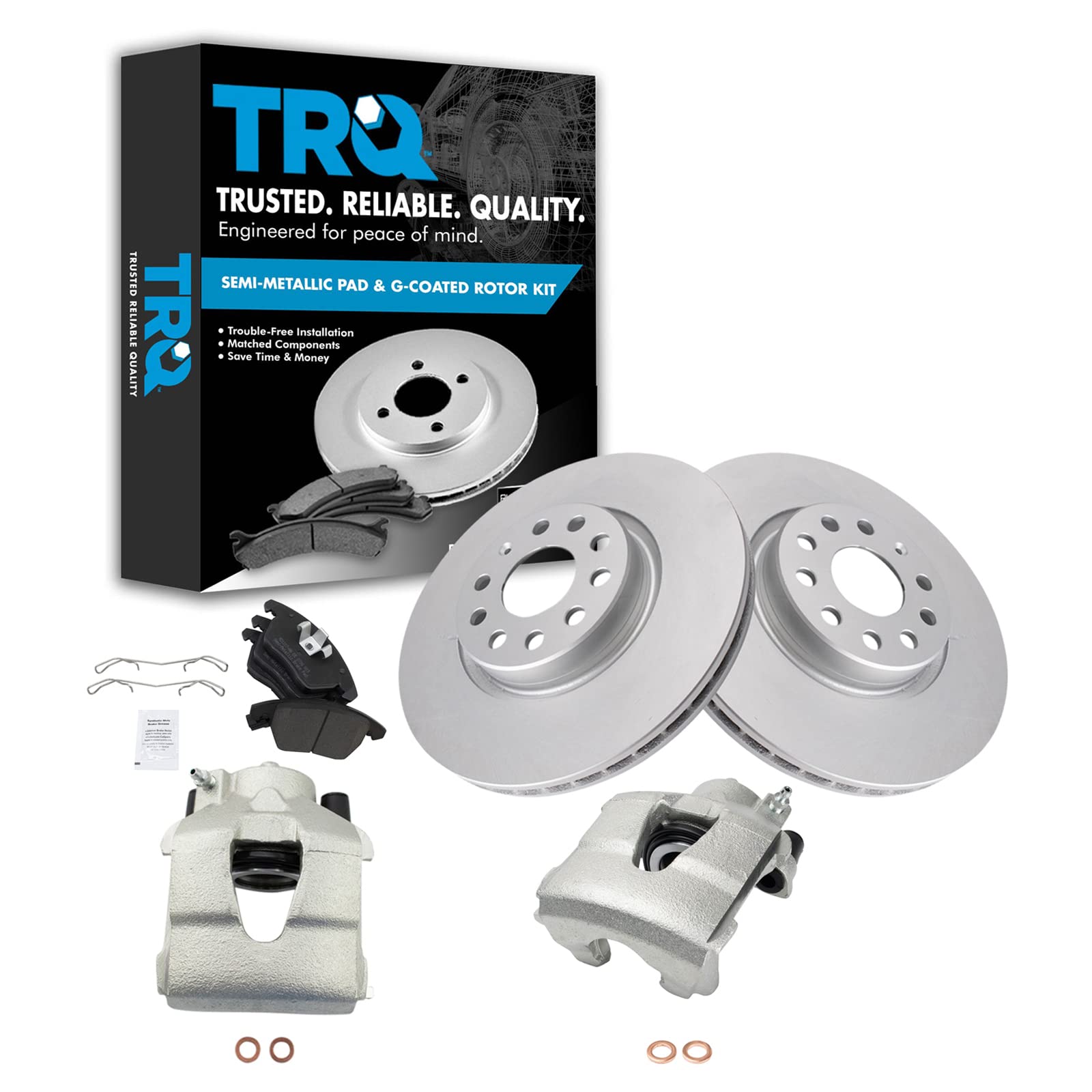 Premium TRQ Front Brake Pad & Rotor Kit - Semi-Metallic Vented G-Coated Brake Caliper Set for 2009-2011 Audi A3 Quattro - Perfect for City Driving & Performance Upgrades