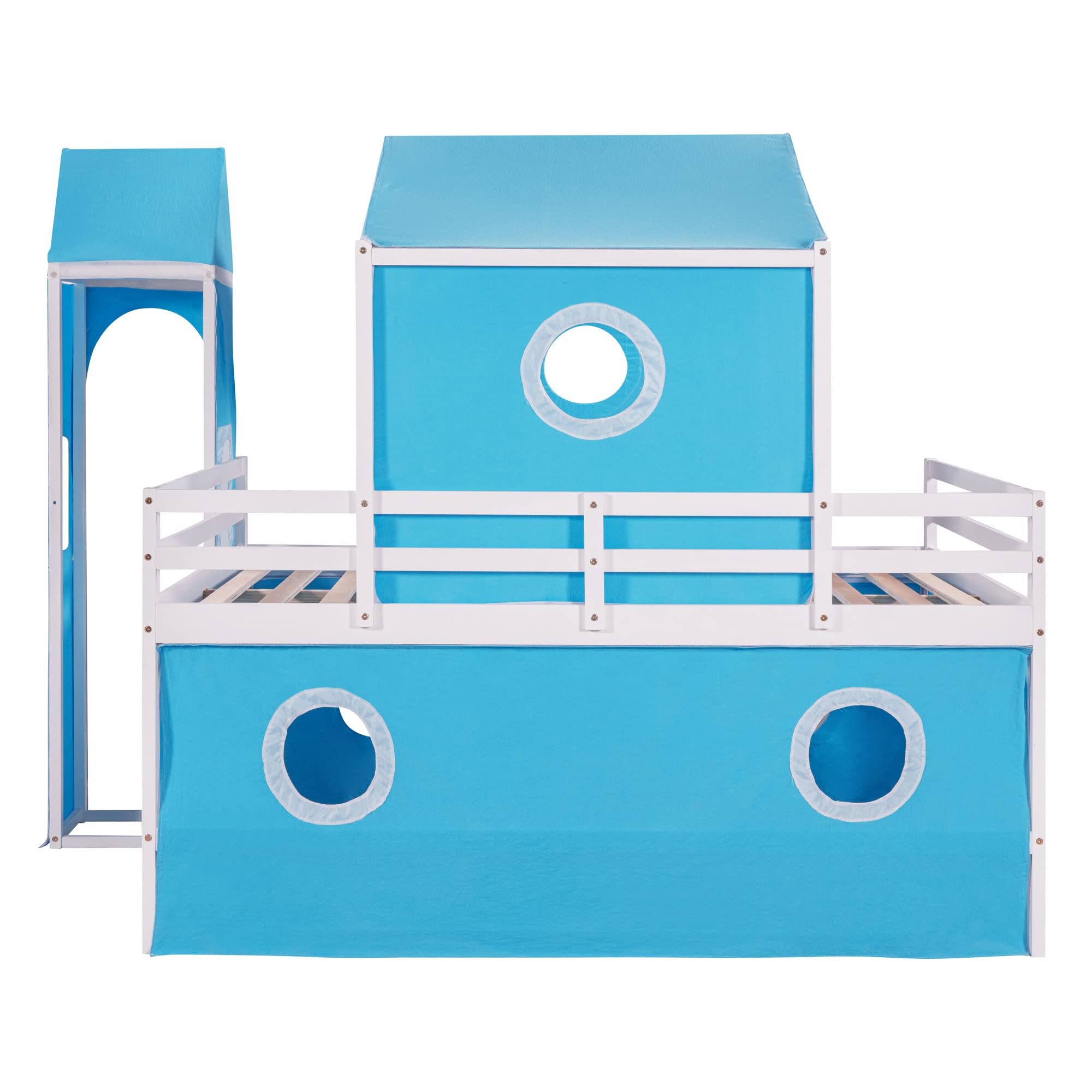 Harper & Bright Designs Full Size Kids Loft Bed with Slide, Tent & Ladder - Wooden Playhouse Bed Frame for Boys, Girls & Teens - Perfect for Small Bedrooms, Playrooms & Kids' Sleepovers (Full, Blue)