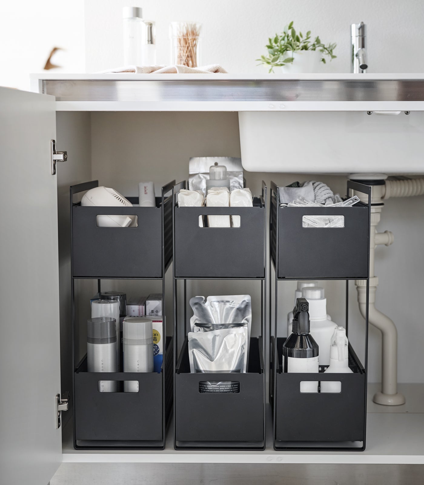 2-Tier Cabinet Storage Basket Organizer - Space Saving Kitchen & Bathroom Storage Solution for Towels, Spices & More