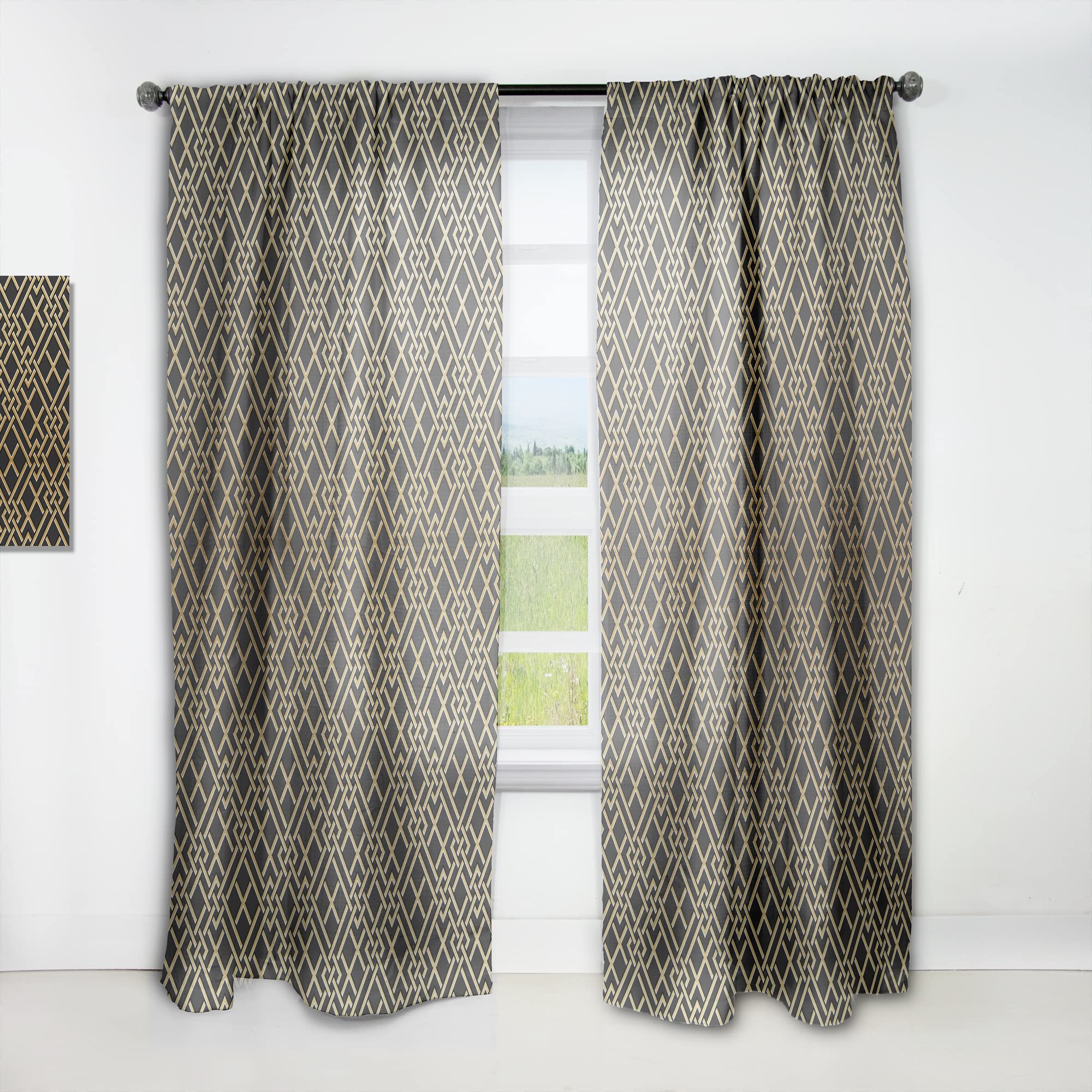 DesignQ Luxury Metallic Geometric Print Thermal Insulated Curtain Panel - 52x120 Inches - Gold Elegance for Bedroom & Living Room - Energy Saving & Blackout Drapes for Home Decor