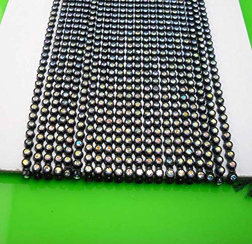 Pukido SS6 B Grade Clear AB Crystal Glass 2mm Rhinestones - Colorful Plastic Cup Banding for Clothes Applique, Wedding Decor, Chain Setting (1 Yard, Black Chain) | Perfect for DIY Crafts, Costume Design, and Bridal Accessories