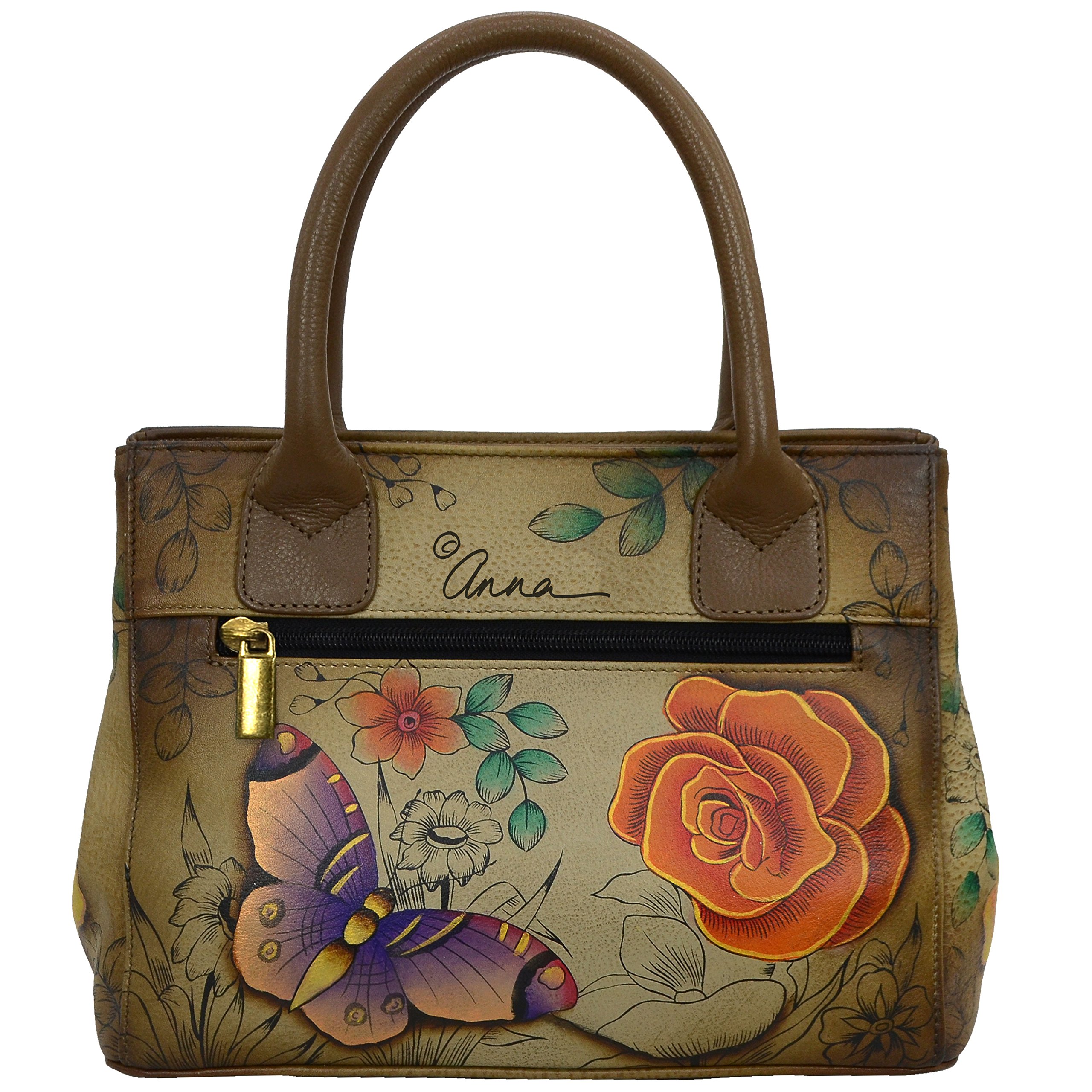 Anuschka Women's Hand-Painted Genuine Leather Convertible Tote Bag - Small Crossbody Purse with Removable Strap & Double Short Handles | Perfect for Work, Travel & Everyday Use
