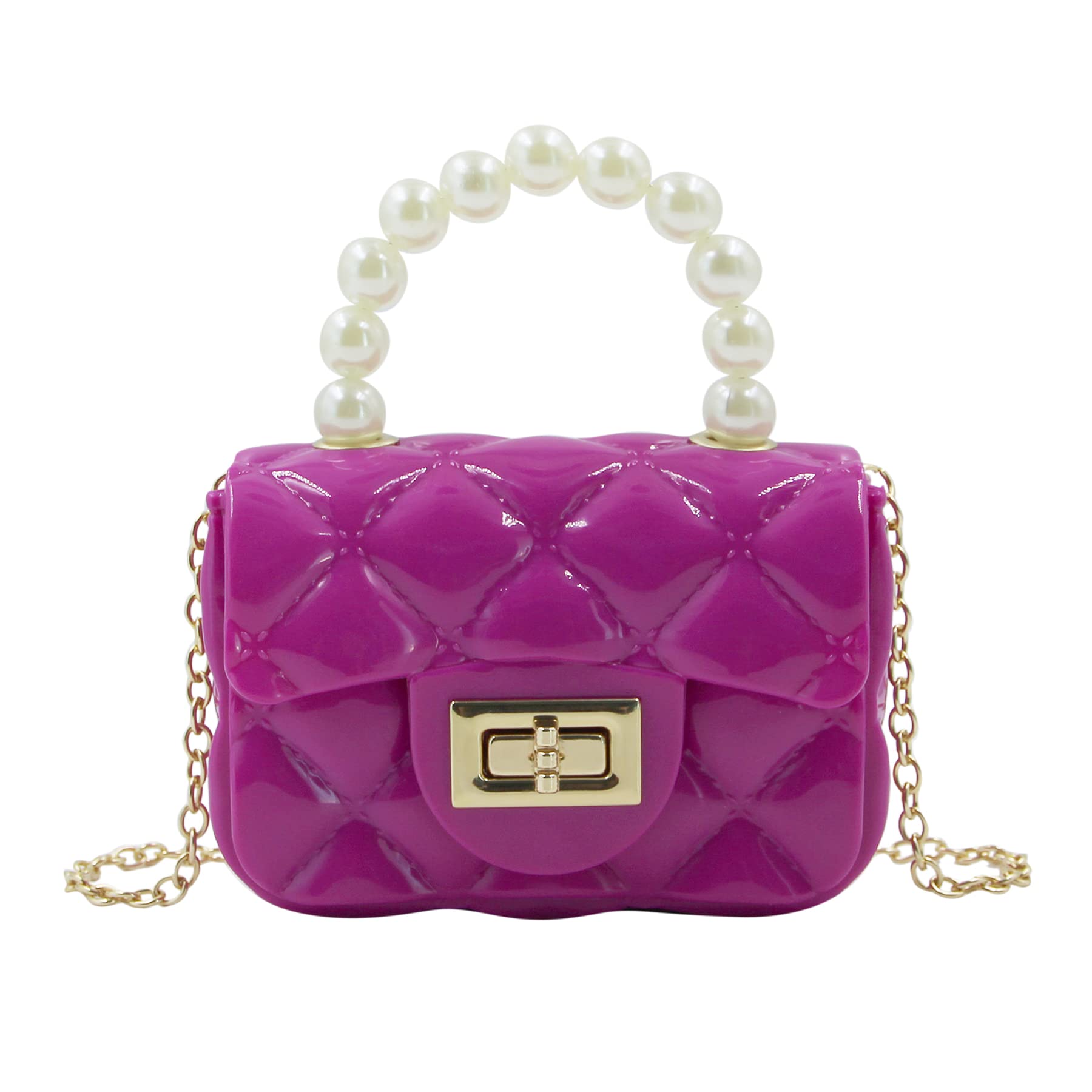 Mini Pink Purse for Little Girls - Fashion Candy Handbag Satchel with Pearls Handle, Jelly Shoulder Bag & Crossbody Purse (Small) - Perfect for Birthday Gifts, Parties, School & Dress-Up Play
