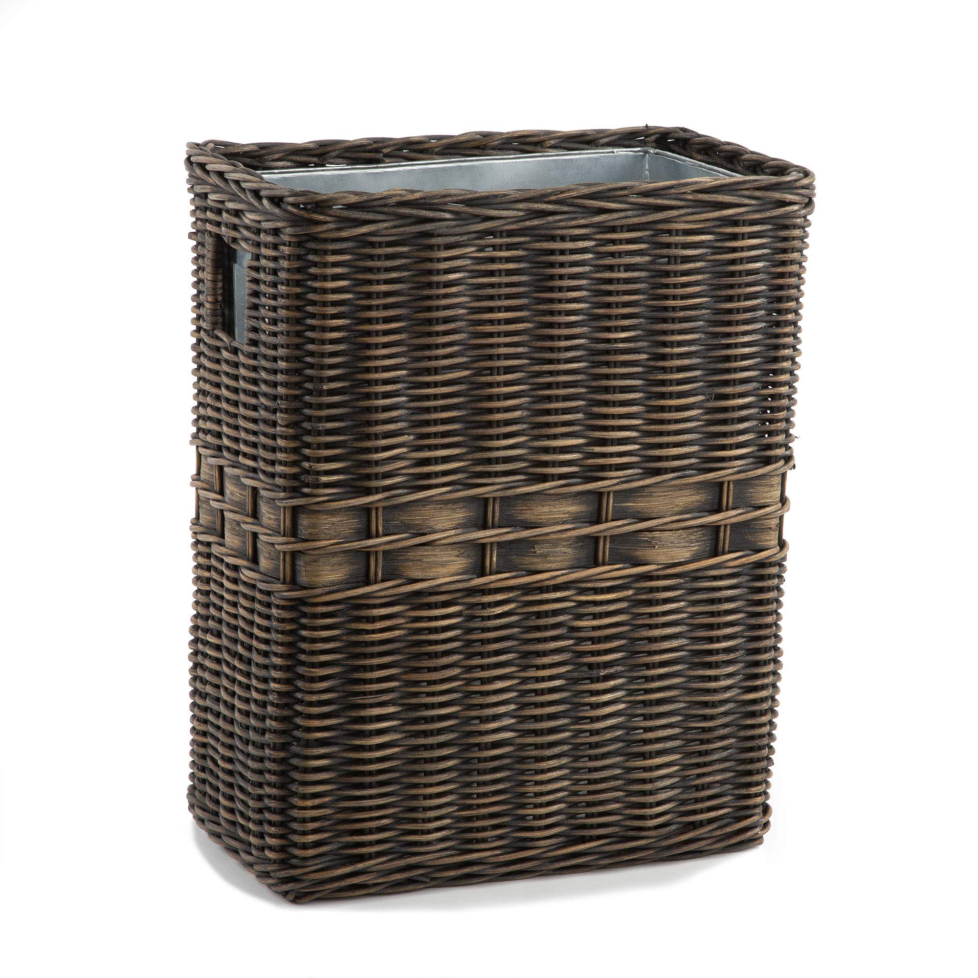 Large Rectangular Wicker Waste Basket with Metal Liner - 14.5
