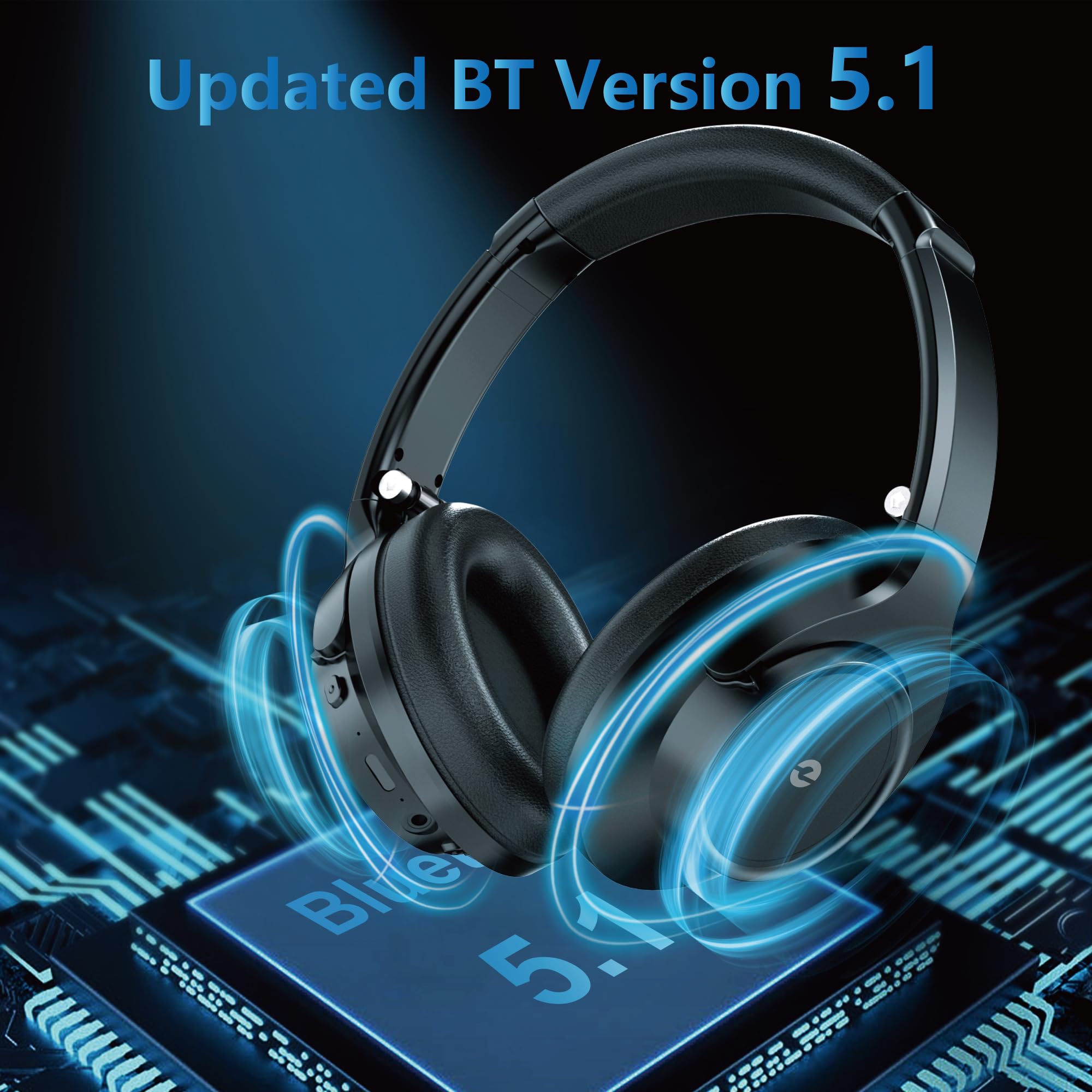Wireless Over-Ear Headphones with Bluetooth 5.1, 70H Playtime & 3 EQ Modes, Built-in Mic, Foldable Lightweight Design for Travel, Office, Gaming & PC Use - Perfect for Commuting, Work Calls & Entertainment