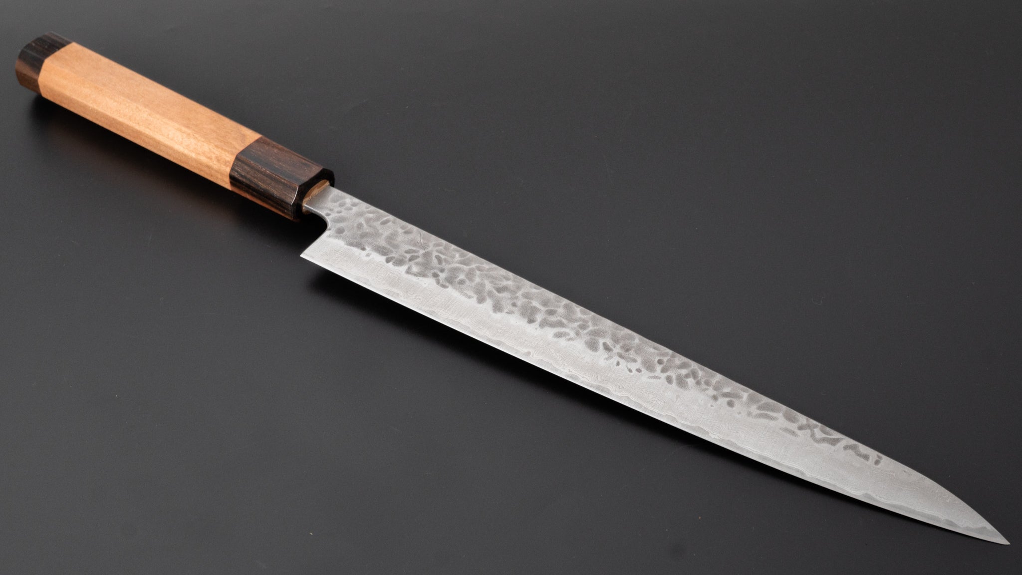 Premium Hitohira Futana 240mm Sujihiki Knife - Stainless Tsuchime Damascus Blade with Cherry Wood Handle - Perfect for Slicing Sashimi, Roasts & Sushi Preparation