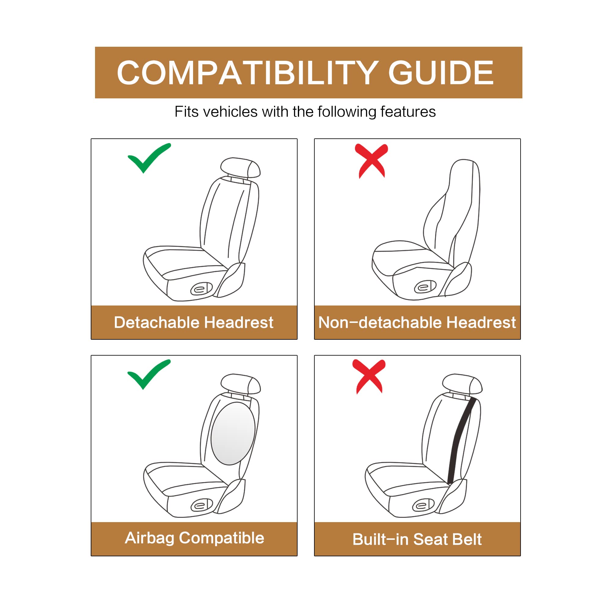 Premium Waterproof Faux Leather Car Seat Covers Front Set - Universal Fit for Most Sedans, Trucks & SUVs - Non-Slip Auto Interior Protection - Beige | Ideal for Daily Commute, Road Trips & Pet Owners