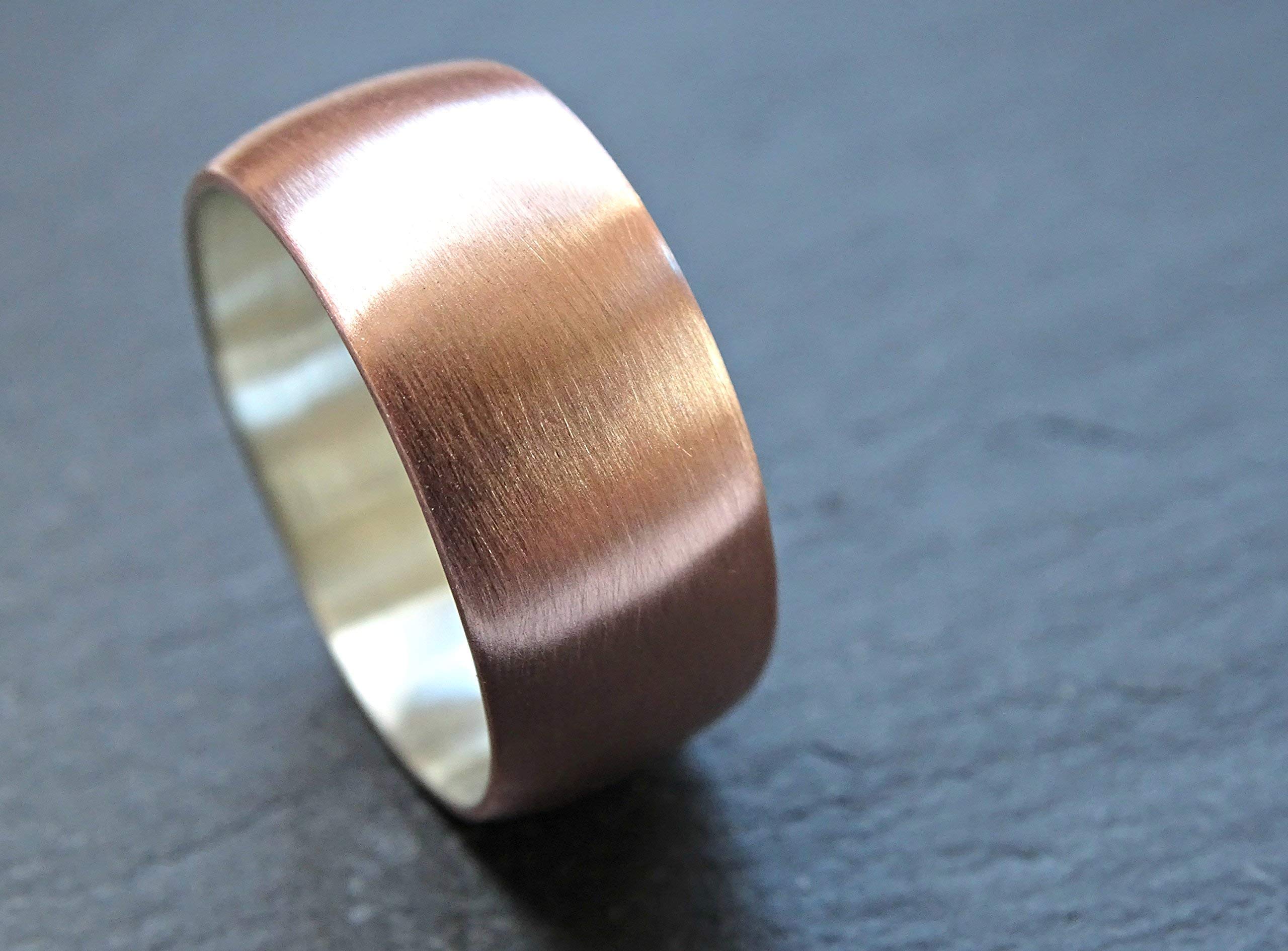 Handmade Domed Copper Wedding Ring for Men - Personalized Engraved Mixed Metal Ring (Copper & Silver) - Unique Alternative Wedding Band & Anniversary Gift - Perfect for Engagements, Weddings & Special Occasions