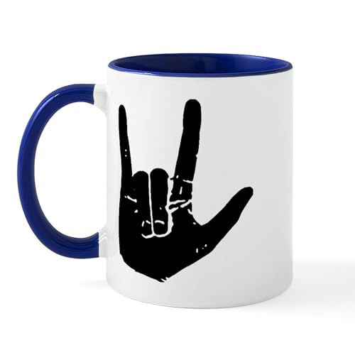 White/Navy Inside - I Love You Hand Mug