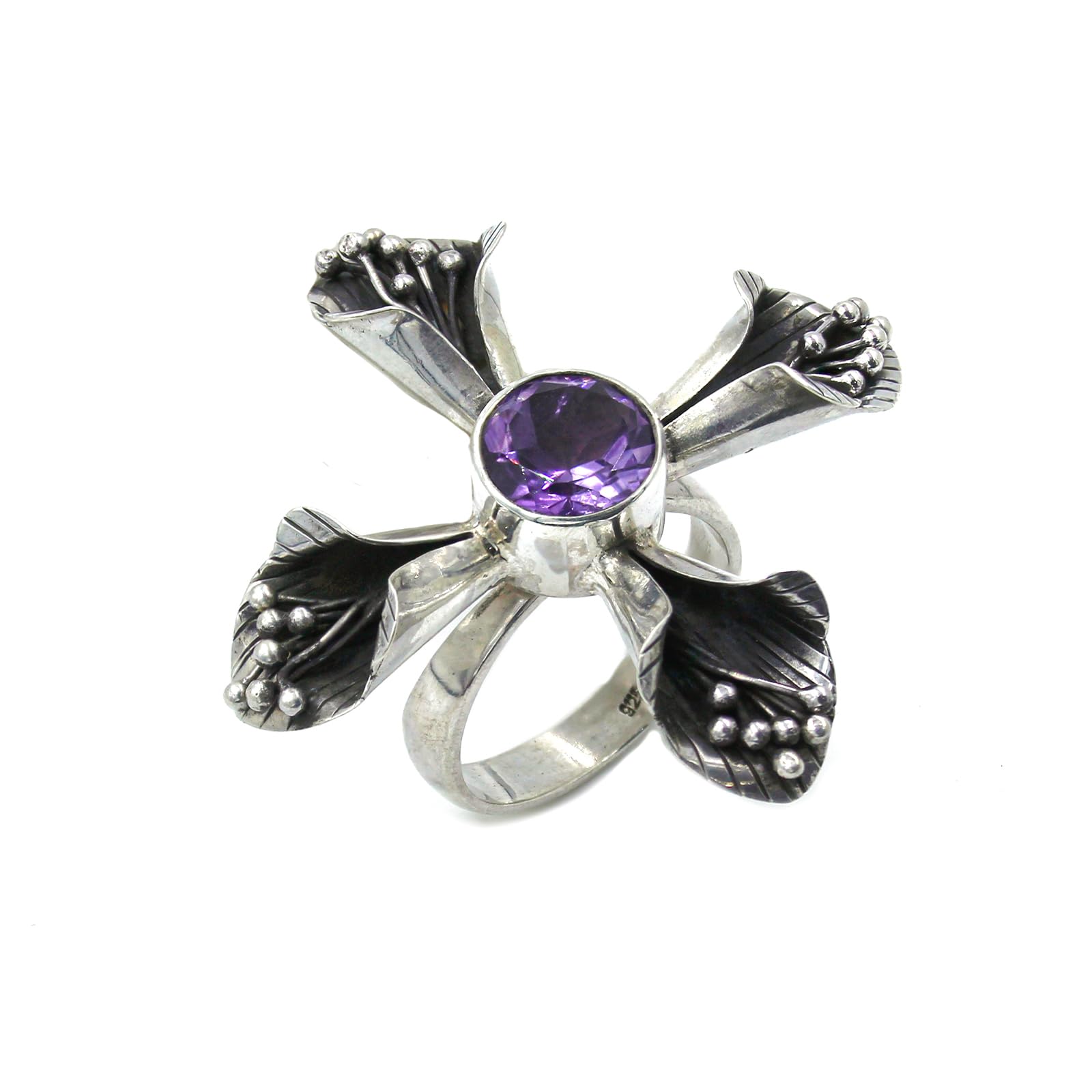 925 Sterling Silver Amethyst Flower Ring - Handmade Purple Gemstone Jewelry for Women, Gifts, Anniversary & Wedding | Perfect for Parties, Date Nights & Special Occasions
