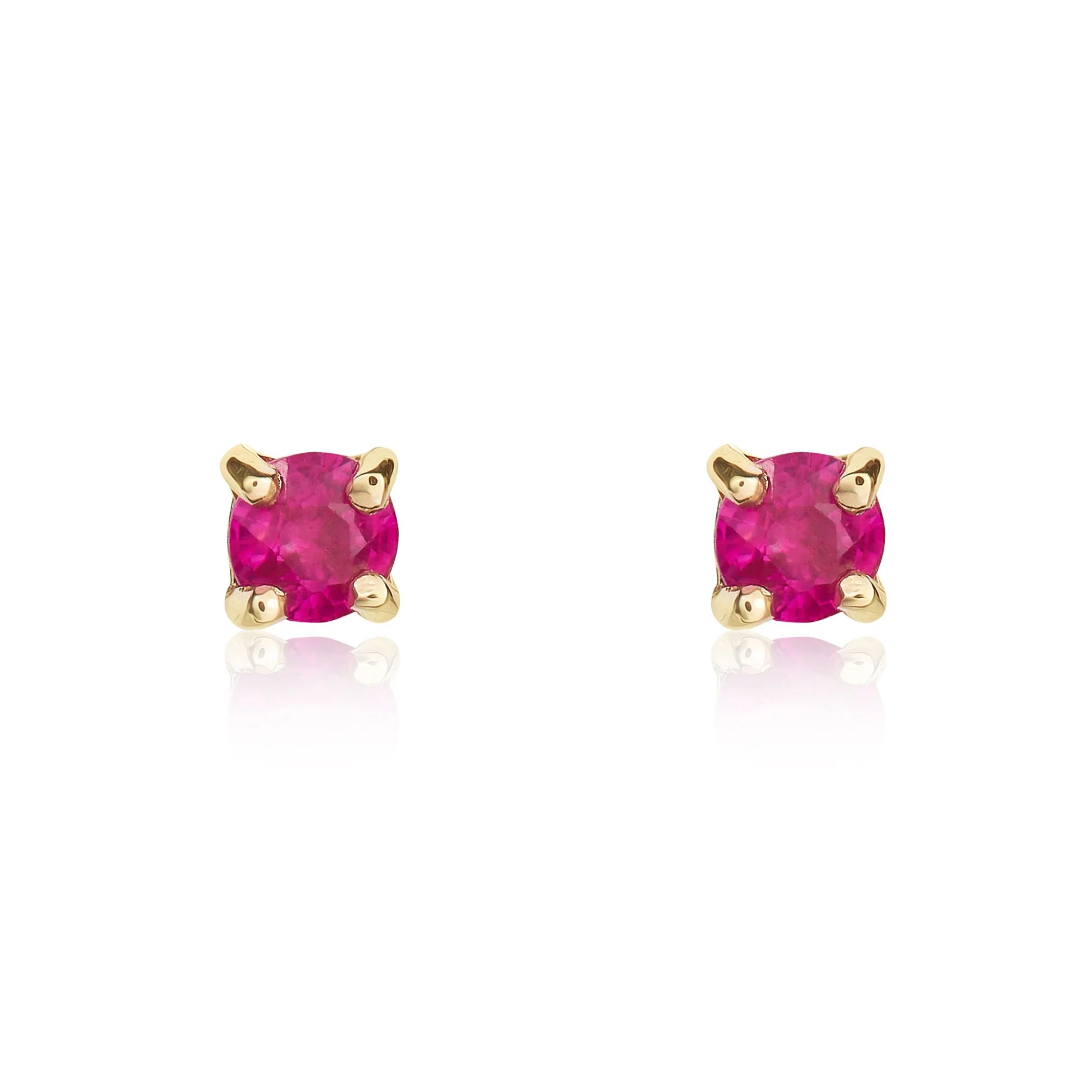 9ct Yellow Gold Ruby 3mm Round 4 Claw Stud Earrings for Women - Elegant Gift for Birthday, Anniversary & Special Occasions