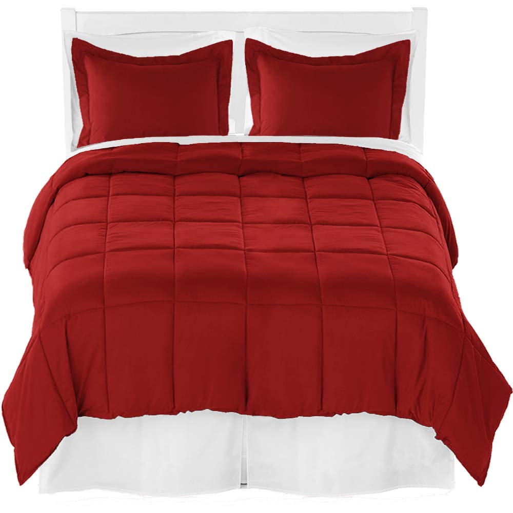 Premium Twin Comforter Set with Sheet Set & Bed Skirt - Ultra-Soft Brushed Microfiber Bedding Collection (Red Comforter, White Sheets & Bed Skirt) for Cozy Bedroom Decor & Guest Room Setup