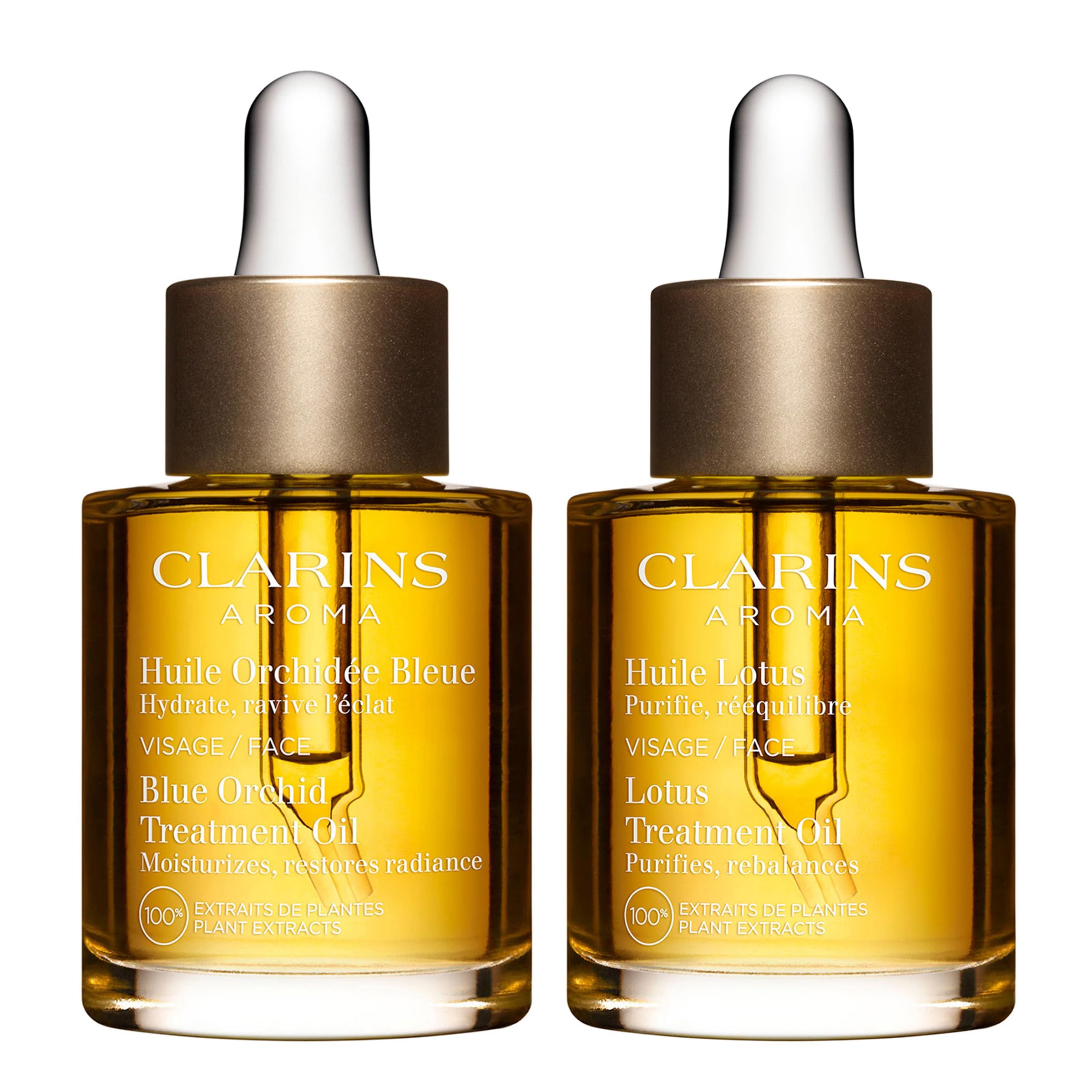 Clarins Blue Orchid & Lotus Face Treatment Oil Set | Hydrating & Purifying Facial Oil for Dehydrated, Oily & Combination Skin | Day & Night Moisturizing Skincare Routine
