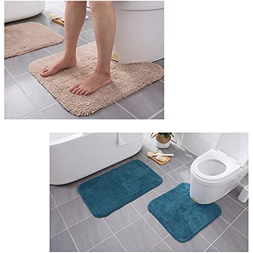 Premium 2-Piece Bathroom Rug Set - Ultra Soft, Absorbent & Non-Slip Bath Mats - Washable Contour Rugs for Bathroom & Tub - Wood Color (50x80cm + 55x50cm) - Perfect for Cozy Bathrooms, Spa-Like Showers & Wet Areas
