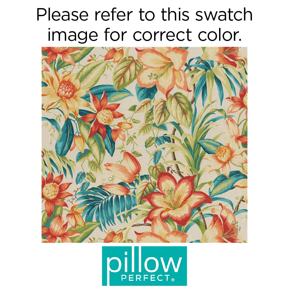 Pillow Perfect Tropic Floral Indoor Outdoor Chaise Lounge Cushion - 80x23 Inch Plush Fiber Fill with Ties, Weather & Fade Resistant - Blue Green Botanical Glow for Patio, Poolside & Sunroom Decor