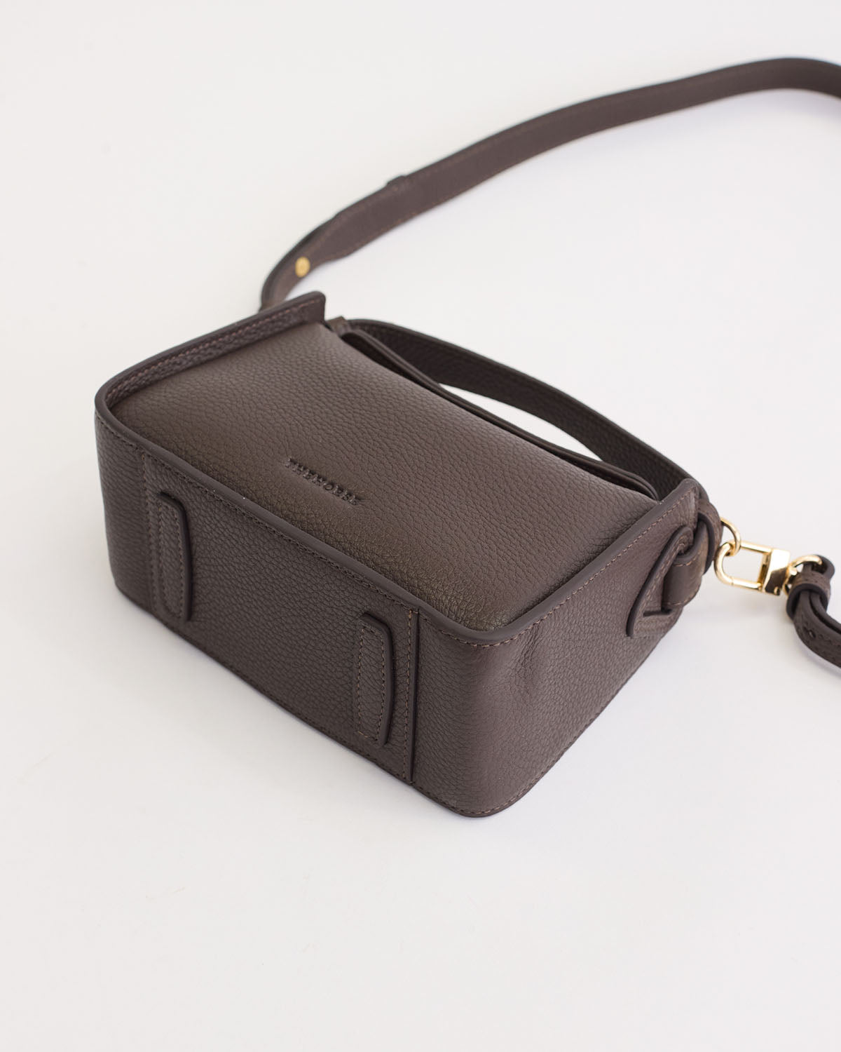 Mini Clementine Crossbody Bag in Charcoal Pebbled Leather with Gold Hardware - Perfect for Everyday Use, Work, and Evening Outings